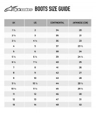 alpinestars size guide boots